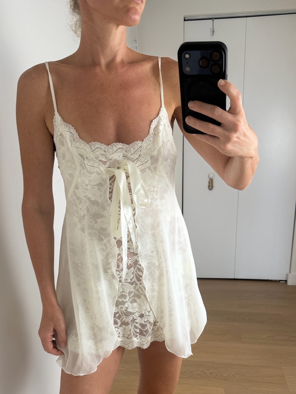90’s Victoria's Secret Lace Chiffon Front Tie Slip Chemise S